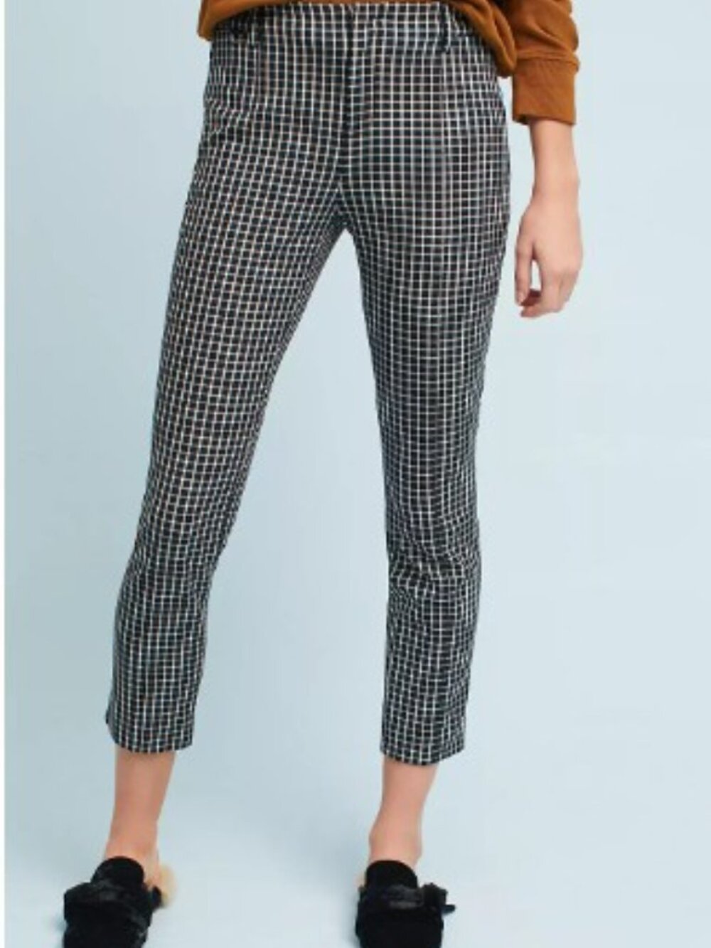 Anthropologie Essential Slim Cropped Trouser Black White Check Pants Size Small